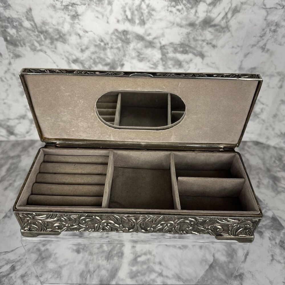 Vintage 1992 Godinger Silver Jewelry Box 9" X 3-7/8" Floral Vine High Relief